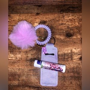NWT Purple Square Chapstick Holder Keychain Set